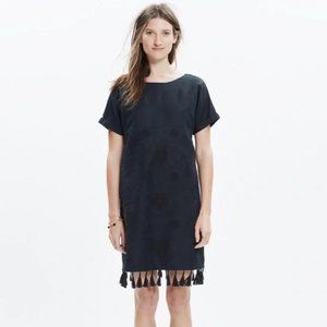 MADEWELL | Black Embroidered Shift Dress with Tassel Hem | Size XXS